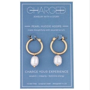Charged Pearl Huggie Hoops Recycled Acrylic Earrings